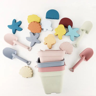 6 Piece Silicone Beach Toy Set Bucket Colorful For Water Floating Entertainment Silicone Molds Starfish Sand Toy