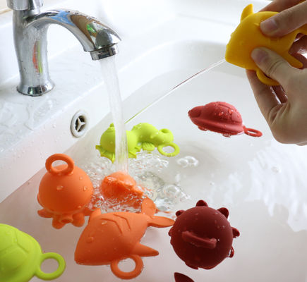 Shiny Colors Rubber Baby Silicone Toys BPA Free For Baby Water Floating