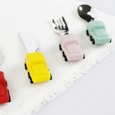 Toddler Stainless Steel Baby Spoon With Car Shape Silicone Handle