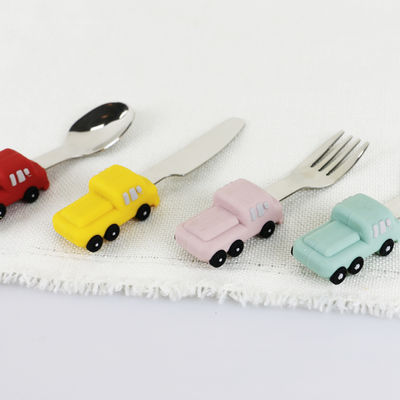 Toddler Stainless Steel Baby Spoon With Car Shape Silicone Handle