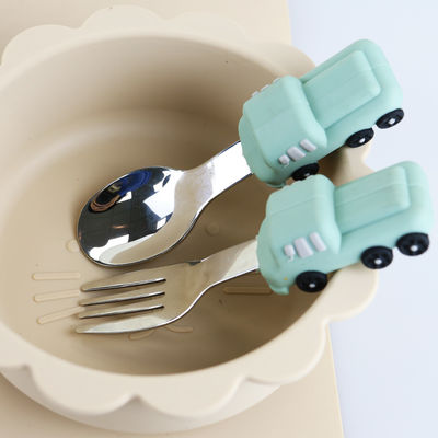 Toddler Stainless Steel Baby Spoon With Car Shape Silicone Handle