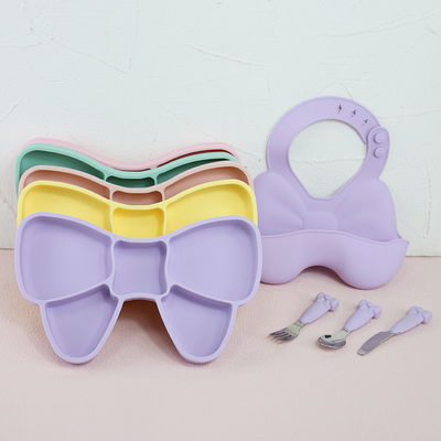 Baby Geschirr Weaning Silicone Tableware Set Bib Plate Stainless Steel Spoon Knife Fork
