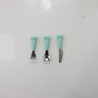 Bow Know Stainless Steel Baby Spoon Silicone Handle Fork Knife Feeding Set