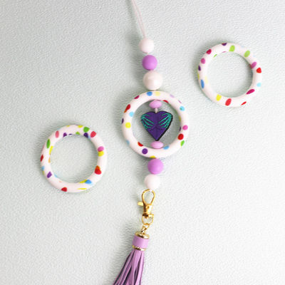 100% Safe Silicone Beads LOW MOQ  printed pattern o ring focals for DIY Crafts keychain Making