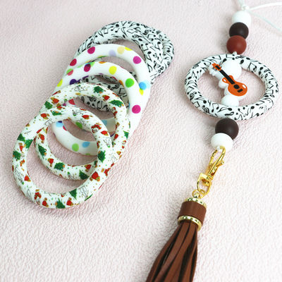 100% Safe Silicone Beads LOW MOQ  printed pattern o ring focals for DIY Crafts keychain Making