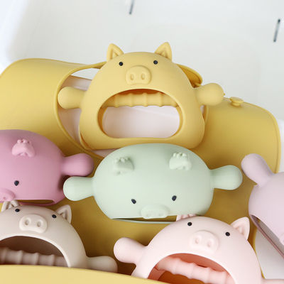 Custom Various Shapes pig shape handle grip Silicone Teether for Baby with Various Designs