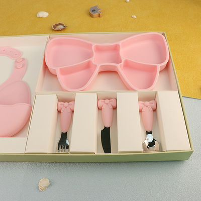 Multi Colored Silicone Microwave Safe Toddler Plates With Bow Knot Girl Feeding Set