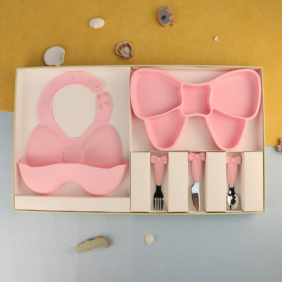 Multi Colored Silicone Microwave Safe Toddler Plates With Bow Knot Girl Feeding Set