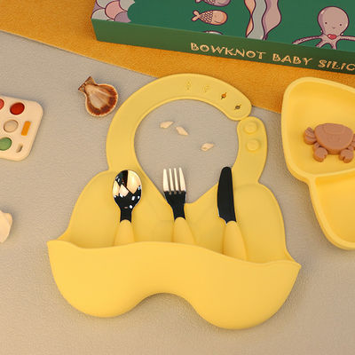 Baby Silicone Tableware Set Self Feeding Easy Clean Up Heat Resistant