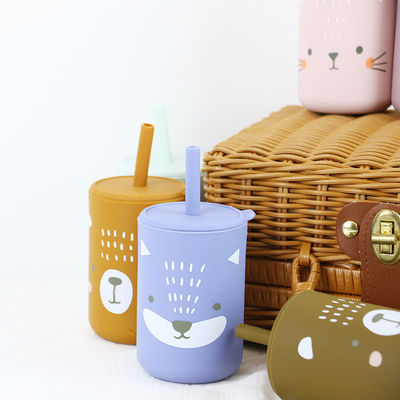 High Flexibility printing animals Silicone Kids  sippy Cup with straw - Capacity 200ml - Ideal for  Drinking