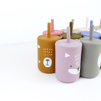High Flexibility printing animals Silicone Kids  sippy Cup with straw - Capacity 200ml - Ideal for  Drinking