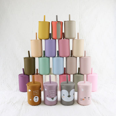 Wholesale Available Printed Silicone Drinking Cup With Straw - High Durability unbreakable silicone sippy cup