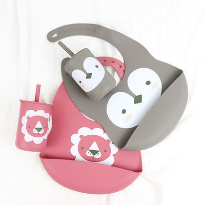 Waterproof And Easy To Clean Silicone Baby Bib for 0-4 Years Old printed animal pattern silicone feeding bib