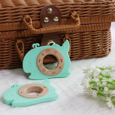 BPA Free Silicone Baby Teether With Wooden Ring Teething Relief For Babies Durable