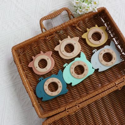 BPA Free Silicone Baby Teether With Wooden Ring Teething Relief For Babies Durable