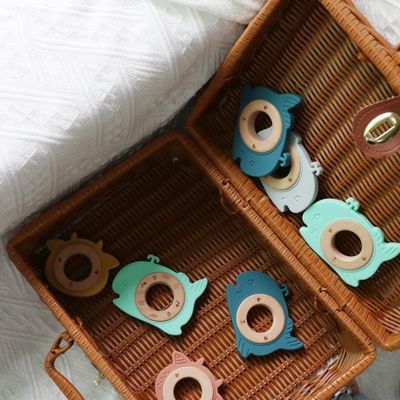 BPA Free Silicone Baby Teether With Wooden Ring Teething Relief For Babies Durable