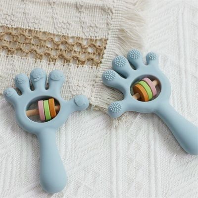 Soft Baby Silicone Teething Rattle Palm hand shape Toys: BPA-Free, Non-Toxic, Chewable