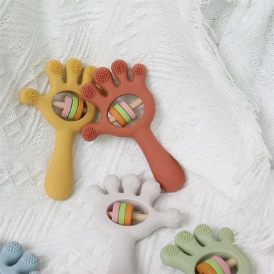 ODM Baby Silicone Toys Age Group Babies Kids Children Rattle Palm Hand Shape