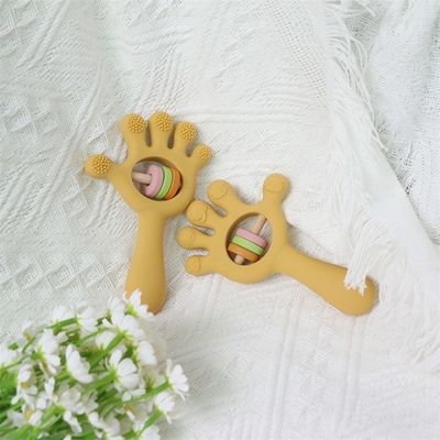 ODM Baby Silicone Toys Age Group Babies Kids Children Rattle Palm Hand Shape