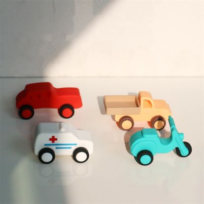 custom and wholesale  Safe Silicone Vehicle Toys set for Babies ambulance truck motorcycles runny car toys
