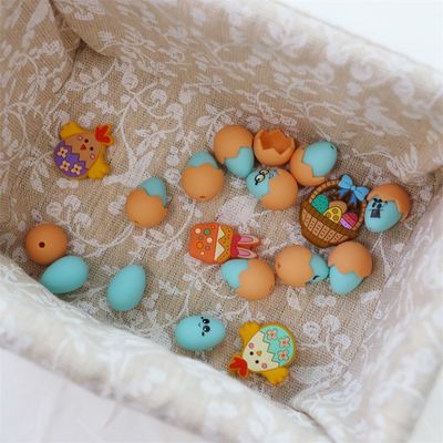 Silicone Teething Beads With Custom Printing Design Silicone 3D Easter Eggs With Shell Focals