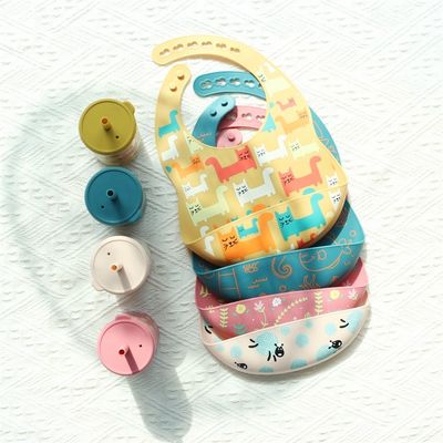 OEM Easy To Clean Silicone Baby Bib For 0-4 Years Old Baby Feeding Printing Silicone Bib Cup