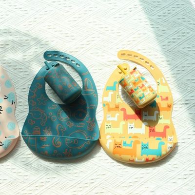 OEM Easy To Clean Silicone Baby Bib For 0-4 Years Old Baby Feeding Printing Silicone Bib Cup
