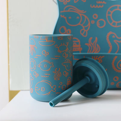 Silicone Drinking Cup With Straw For Baby Training BPA Free Food Grade Silicone Printed Sippy Cup