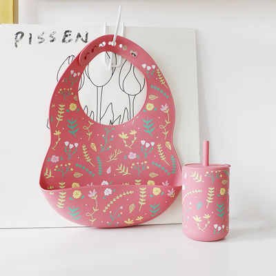 Silicone Drinking Cup With Straw For Baby Training BPA Free Food Grade Silicone Printed Sippy Cup