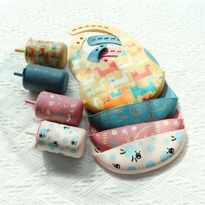 Capacity 200ml Drinking Cup Silicone Kids Cup Style Printing Animal Cute Silicone Baby Training Cup With Straw