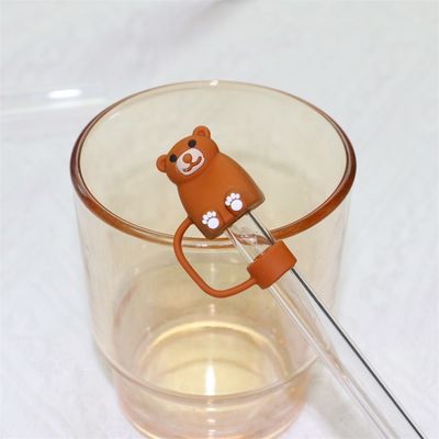Custom Silicone 10mm Straw Covers With 3D Cartoon Animal Design Silicone Straw Toppers Hat For Cupsfor