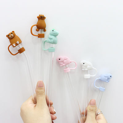 Custom Silicone 10mm Straw Covers With 3D Cartoon Animal Design Silicone Straw Toppers Hat For Cupsfor