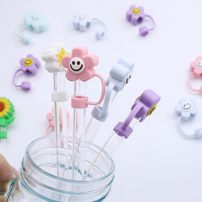 3D Flower Design Silicone Straw Cap  100% Bpa Free Non Toxic Safe Silicone Toppers For Cup Straws