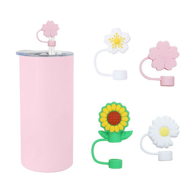 3D Flower Design Silicone Straw Cap  100% Bpa Free Non Toxic Safe Silicone Toppers For Cup Straws