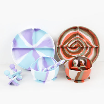 Multiple Color Silicone Tableware Set Plate For Baby Toddler Dinner set kids silicone food set 