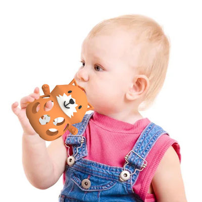 Silicone factory custom 3D fox animal bpa free food grade silicone teething toys baby rattle teethers