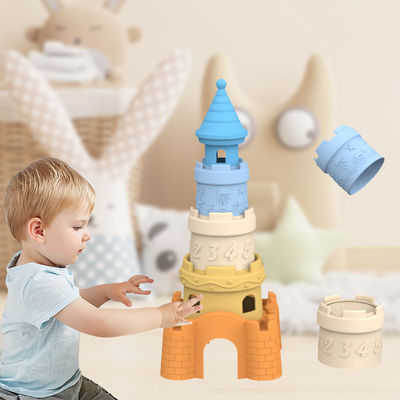 BSCI factory custom silicone stacking toys baby educational kids building tower stacker silicone toys