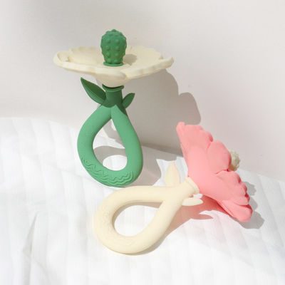 PAISEN Custom 6 Months Flower Plant Shape Teether 100% Natural Rubber Teethers Silicone Teether Chewed Shaking Soft Baby Toy