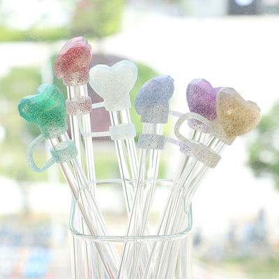 NEW Arrival heart diamond glitter designs Straw Cover Topper 3D 10mm Straw Toppers Hats for tumblers cups glasses