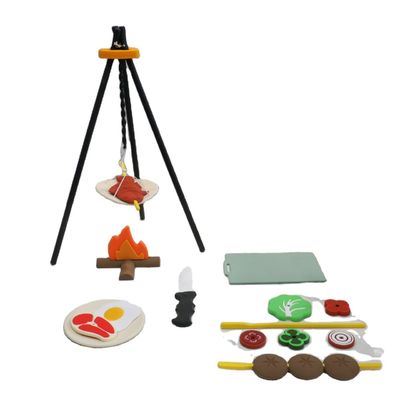 Custom Logo 19 PC Silicone Pretend BBQ Grill Play Kitchen Cook Toy Mini Chef Barbecue Role Playing Set Kids Kitchen Toys Gift