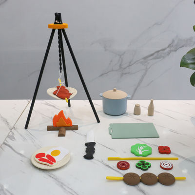 Custom Logo 19 PC Silicone Pretend BBQ Grill Play Kitchen Cook Toy Mini Chef Barbecue Role Playing Set Kids Kitchen Toys Gift