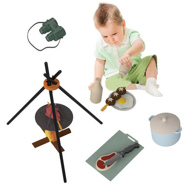 Custom Logo 19 PC Silicone Pretend BBQ Grill Play Kitchen Cook Toy Mini Chef Barbecue Role Playing Set Kids Kitchen Toys Gift