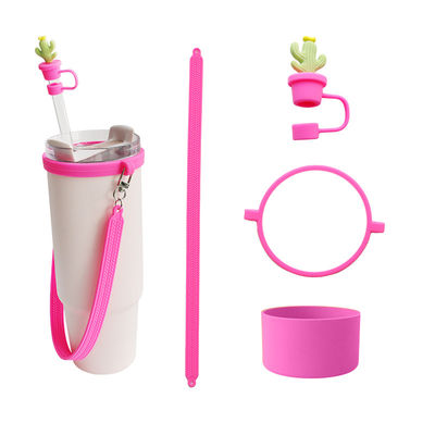 Cute Animal Silicone Straw Covers & Bottle Accessories – 4pcs Tumbler Decoration Set